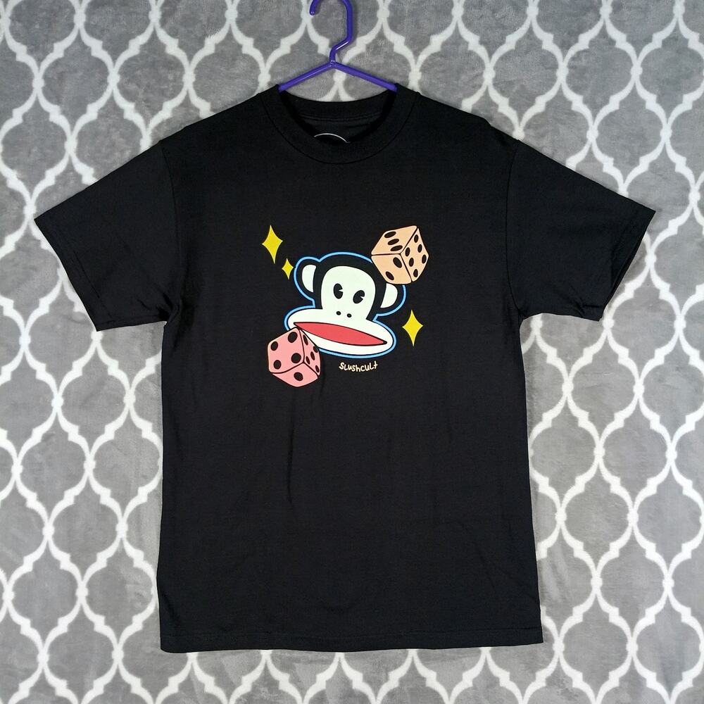 Paul Frank X Slushcult T Shirt Men Size Medium Black Julius Monkey Dice‎ Graphic